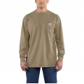 Khaki - Carhartt - Men's Flame-Resistant Frc Loose Fit Medium Weight Long-Sleeved Pocket T-Shirt