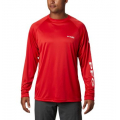 Red Spark, White Logo - Columbia - Men's Extended Terminal Tackle LS Shirt