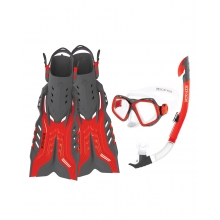 Fiji Mask/Snorkel/Fin Snorkeling Set - Red/Grey