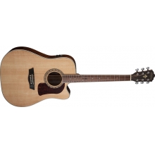 Heritage Dreadnought Cutaway Acoustic Electric Guitar, Natural by Washburn