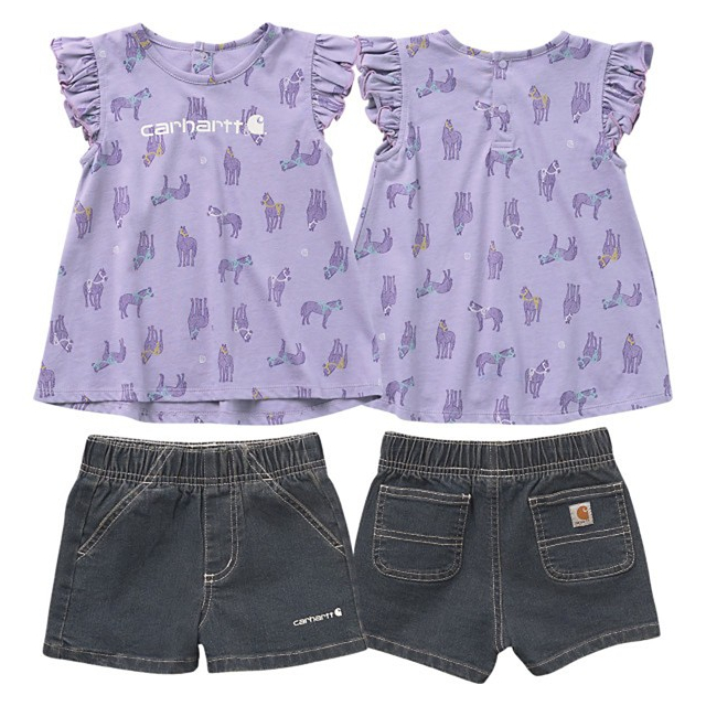 Carhartt - Baby Girls' Horse Shirt Denim Short Set