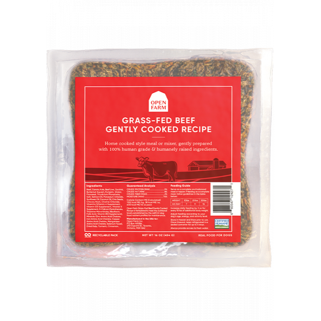 Open Farm - Gently Cooked Grass-Fed Beef Recipe Frozen Dog Food, 16-oz