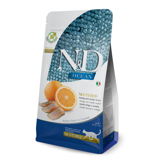 Farmina - N&D Ocean Herring & Orange Neutered Dry Cat Food, 3.3-lb