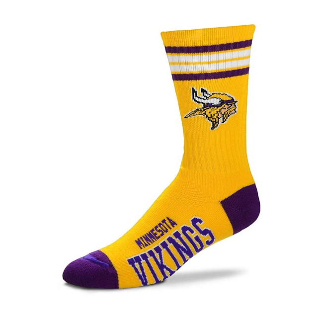 For Bare Feet - Minnesota Vikings 4 Stripe Deuce Socks