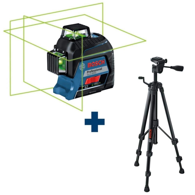 Bosch - Factory Reconditioned 200 ft. Green 360-Degree Self Leveling Cross Line Laser and Mount Plus Compact Tripod
