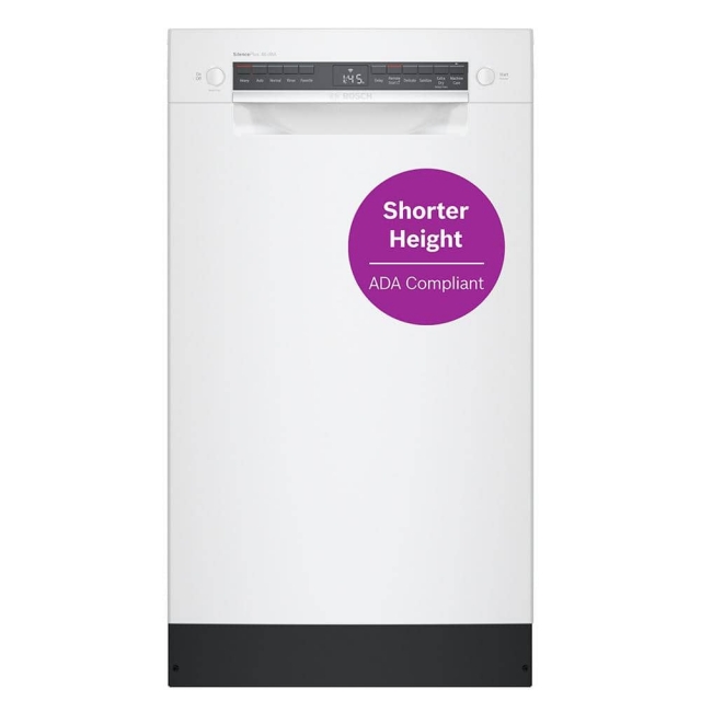Bosch - 300 Series 18 in. ADA Compact Front Control Dishwasher in White with Stainless Steel Tub and 3rd Rack, 46dBA in Mequon WI