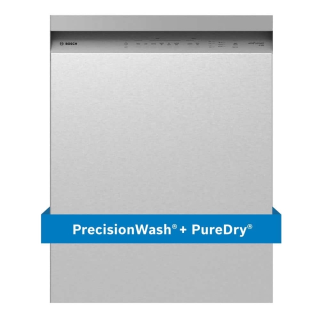 Bosch - 100 Series Plus 24 in. Stainless Steel Front Control Tall Tub Dishwasher with Hybrid Stainless Steel Tub, 48 dBA, Silver