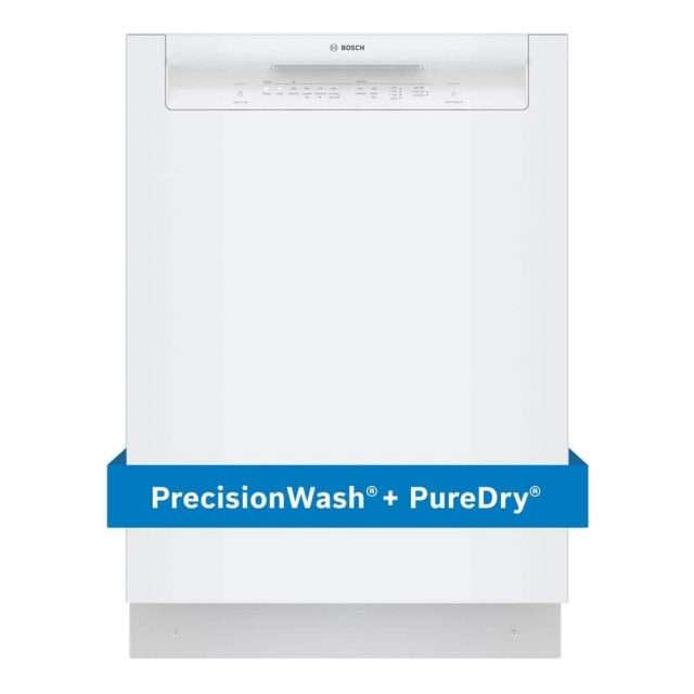 Bosch - 100 Series 24 in. White Front Control Tall Tub Dishwasher with Hybrid Stainless Steel Tub, 50 dBA