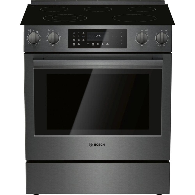 Bosch - 800 Series 30 in. 4.6 cu. ft. Slide-In Electric Range with Self-Cleaning Convection Oven in Black Stainless Steel